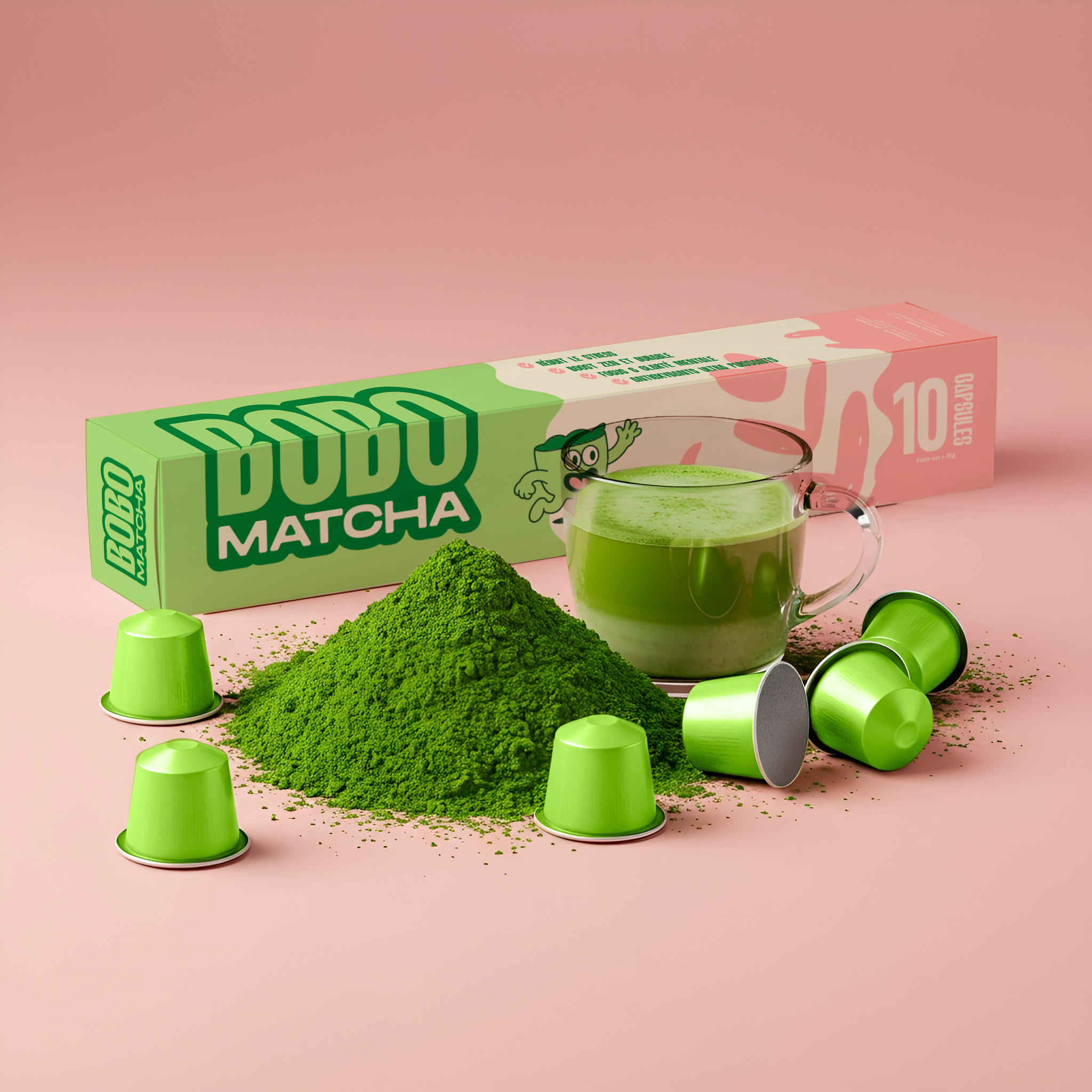 Capsules de matcha Bobo Matcha premium - Innovation révolutionnaire du thé matcha en 10 secondes